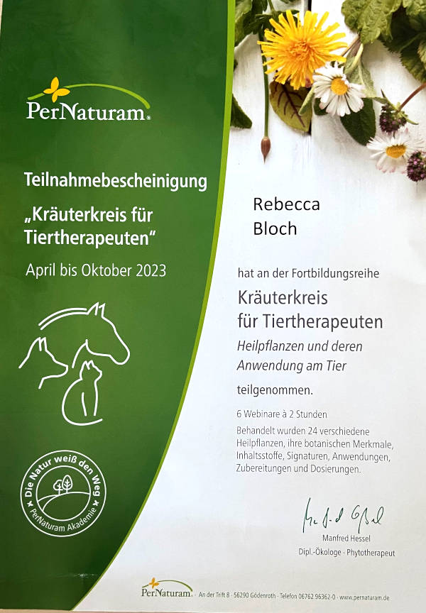 Rebecca Bloch, Kräuterkurs für Tiertherapeuten